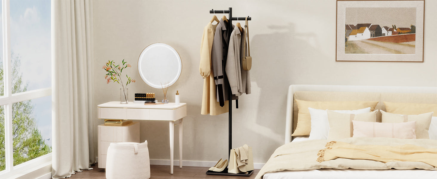 Garment Rack, Freestanding Metal Coat Racks, Z-shaped Coat Tree with Natural Rock Base, for Bedroom, Office, Hallway, Entryway, Living Room, 175cm, Black