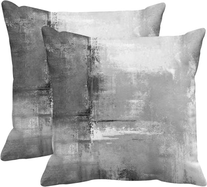 Emvency Set of 2 Throw Pillow Covers Modern Abstract Painting Blue White and Gray Decorative Sofa Pillow Cases Home Decor Standard Square 18x18 Inches Pillowcases