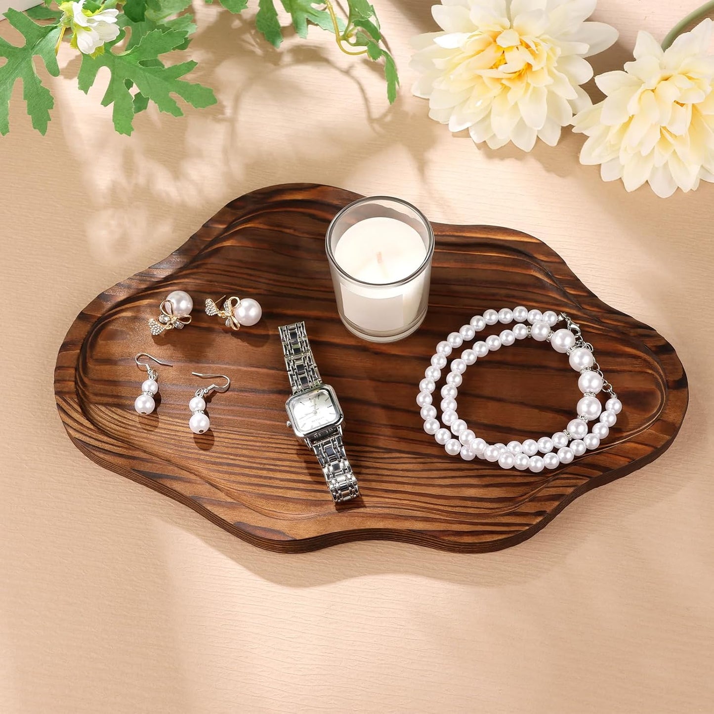Small Decorative Tray Wood Decorative Serving Tray for Candles Perfume, Cloud Wooden Jewelry Tray Trinket Dish, Wooden Trays for Coffee Table Home Decor
