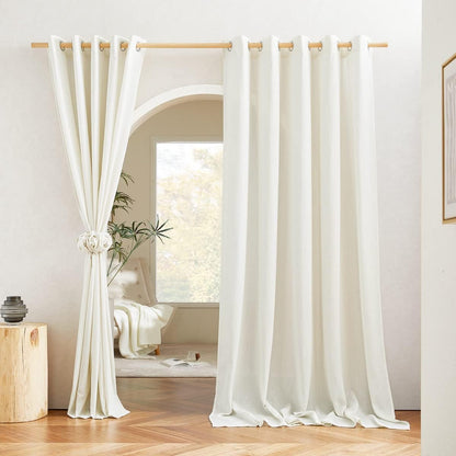 Natural Linen Curtains 84 inch Long 2 Panels Set, Grommet Top Thick Linen Burlap Semi Sheer Vertical Drapes Privacy Assured with Light Filtering for Bedroom/Living Room, W55 x L84