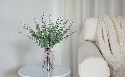 17.5" Artificial Eucalyptus Stems in Glass Vase with Faux Water,Fake Plant Eucalyptus Leaves White Seeds for Centerpiece Table Decorations Farmhouse Wedding Home Greenery Decor (Sage Green)