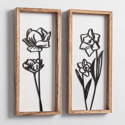 3D Floral Green Wall Art (Set of 2) Lightweight, Wooden Ready-to-Hang Boho Framed Wall Art for Bathroom, Bedroom, Living Room or Office – Premium Sage Green Farmhouse Decor – Gift-Boxed