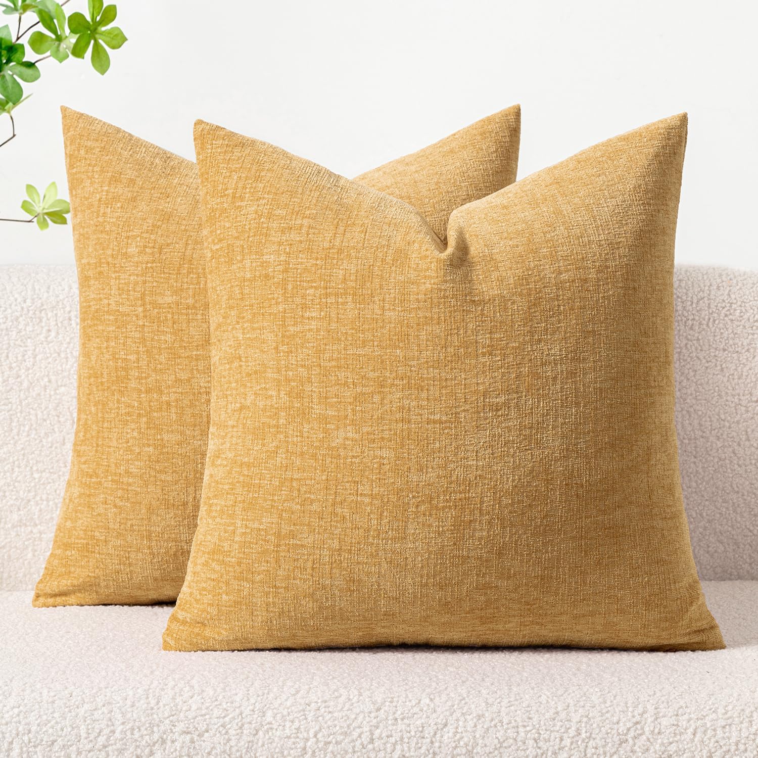 MIULEE Pack of 2 Couch Throw Pillow Covers 18x18 Inch Spring Soft Sage Green Chenille Pillow Covers for Sofa Living Room Solid Dyed Pillow Cases
