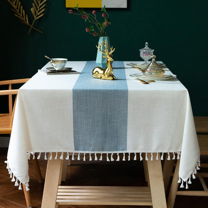 Tablecloths for Rectangle Tables, Cotton Linen Table Cloth Waterproof Tablecloth Wrinkle Free Farmhouse Dining Tables Cover, Soft Fabric Table Cloths with Tassels, Brown, 55" X 70", 4-6 Seats