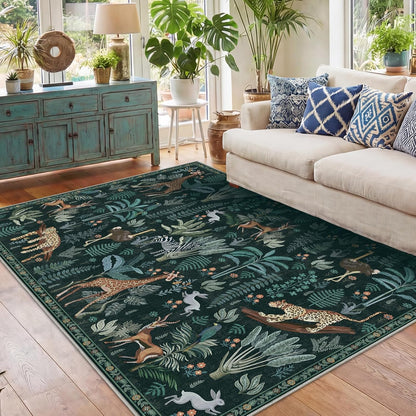 Soft Area Rugs 5x7, 5x7 Washable Rug with Non Slip Backing, 5 x 7 Faux Cashmere Low-Pile Carpet, Navy Blue & Gold